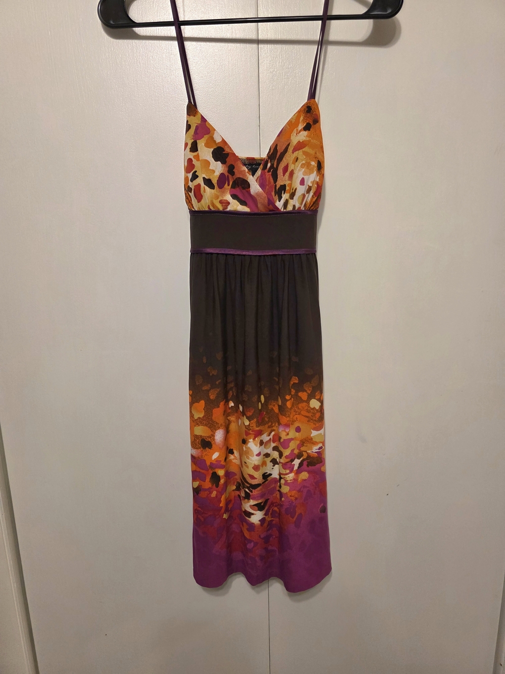 City Triangles Floral Ombre Midi Dress - Brown, Orange & Magenta